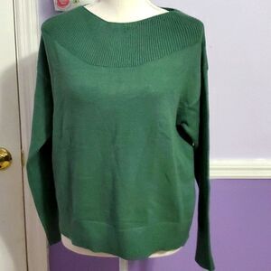 Premise Leaf Green Soft Boxy Boat Neck Long Sleeve Sweater